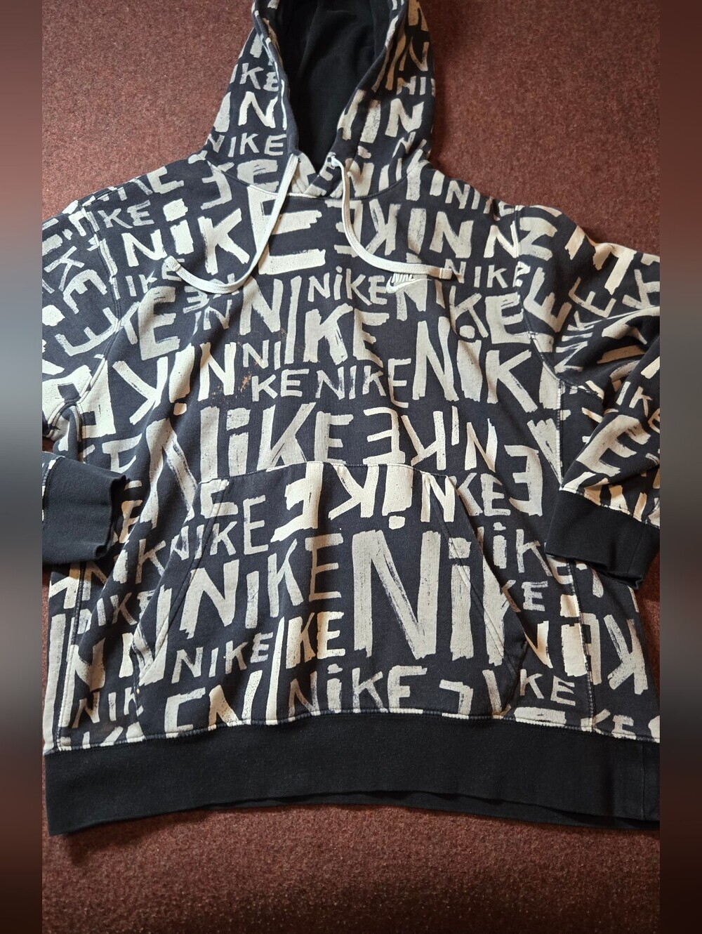 Nike Club Fleece Hoodie Size Large Black And Gray Size Large Bleach On Front